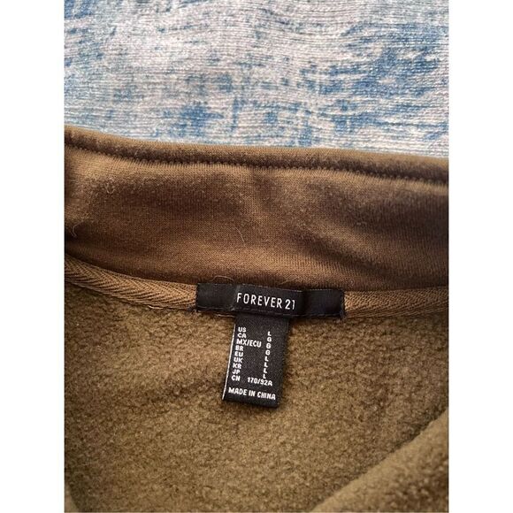Forever 21 Olive Brown Green Half Zip Mock Neckline Cropped Sweatshirt Large - Picture 3 of 5